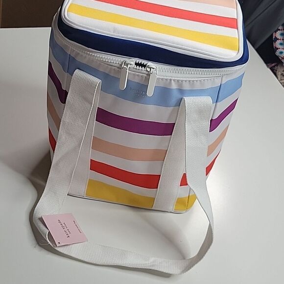 NEW KATE SPADE PICNIC COOLER INSULATED RAINBOW STRIPE WATER RESISTANT TRAVEL BAG - Picture 9 of 11